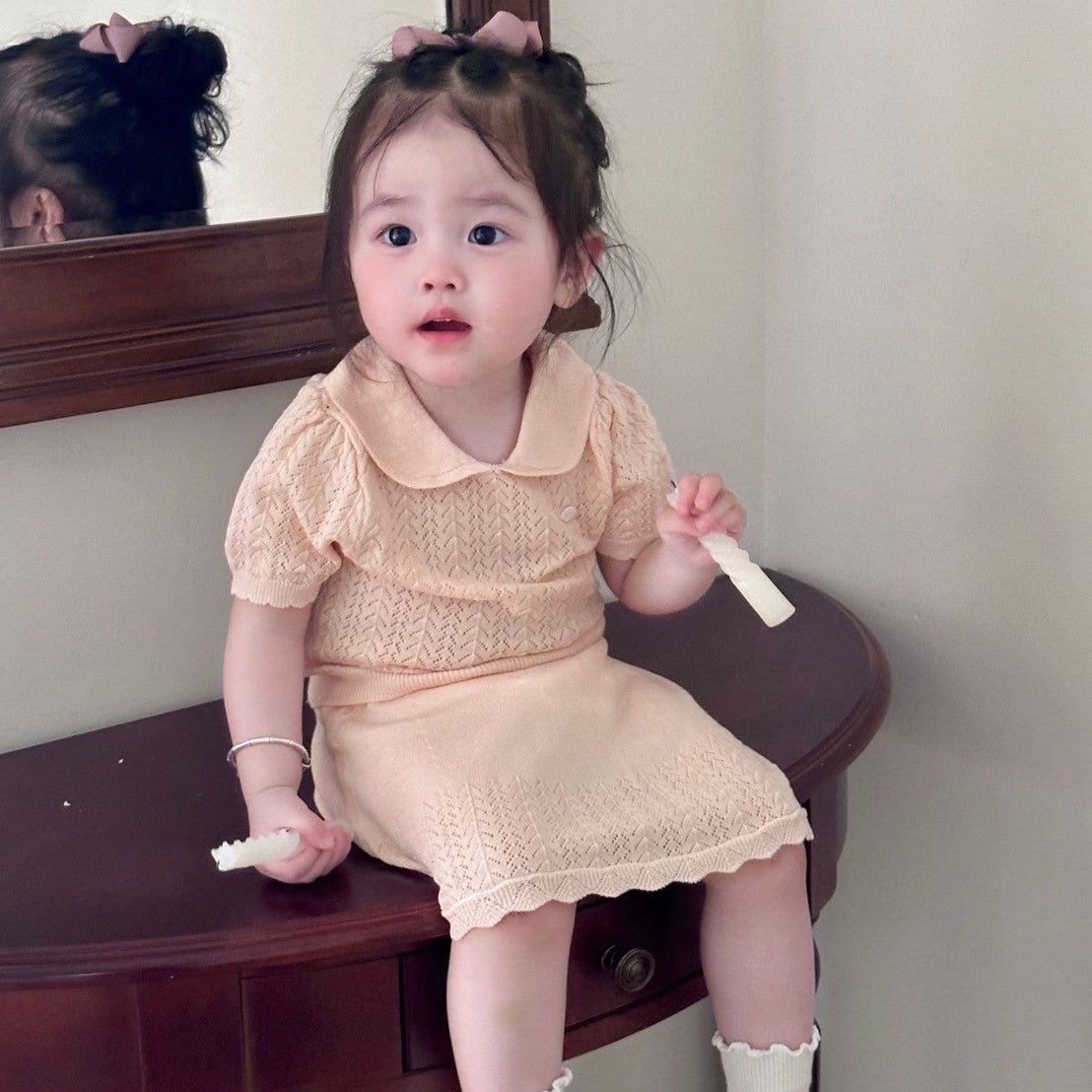 0-4 Thn | SETELAN BAJU + CELANA SET ATASAN KNIT BAYI ANAK PEREMPUAN BAJU PAKAIAN ANAK Catalog CTML CAX