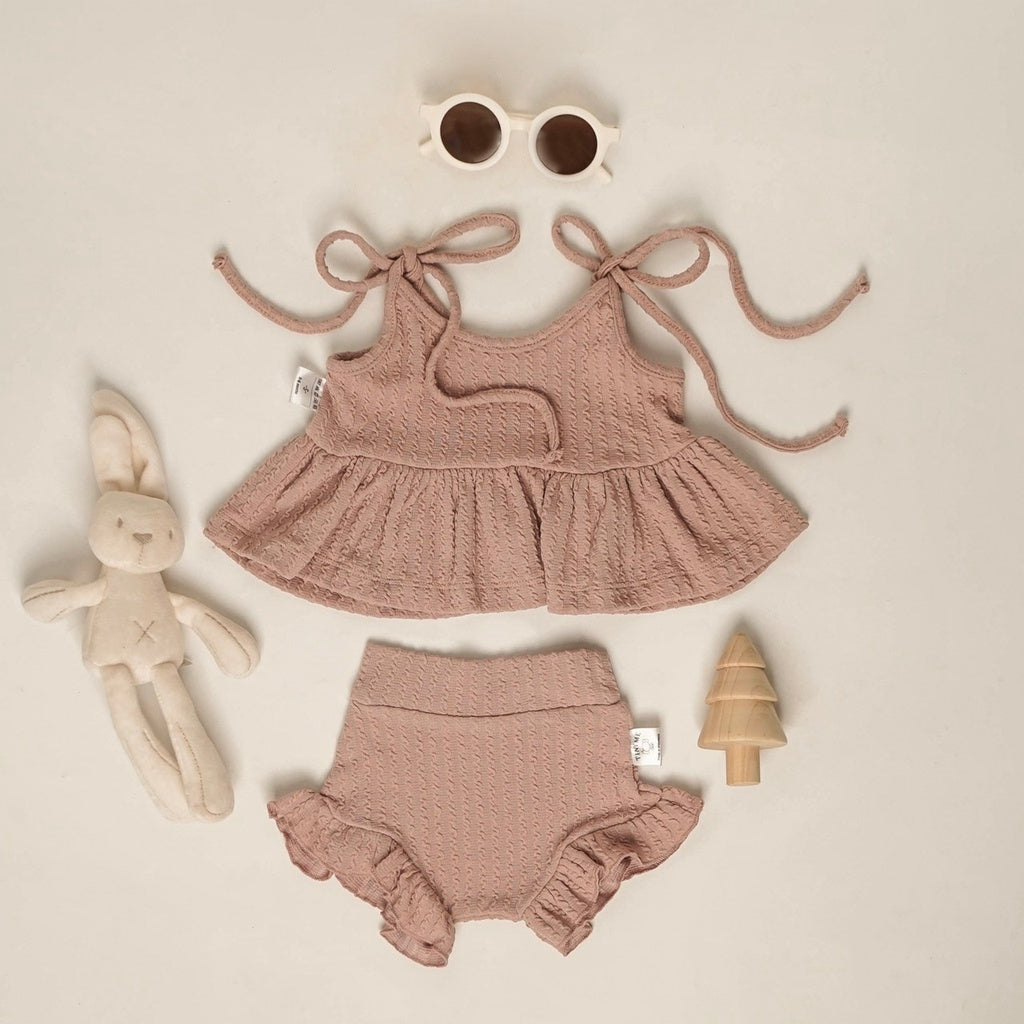 TINYME (free bandana) 0-18 bln || SETELAN ATASAN + CELANA RUFFLE (1 set) KAOS BAYI ANAK CASUAL BAJU TIDUR catalog TMTM Sophia