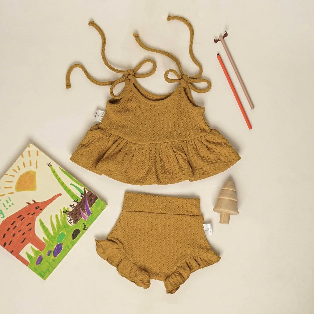 TINYME (free bandana) 0-18 bln || SETELAN ATASAN + CELANA RUFFLE (1 set) KAOS BAYI ANAK CASUAL BAJU TIDUR catalog TMTM Sophia