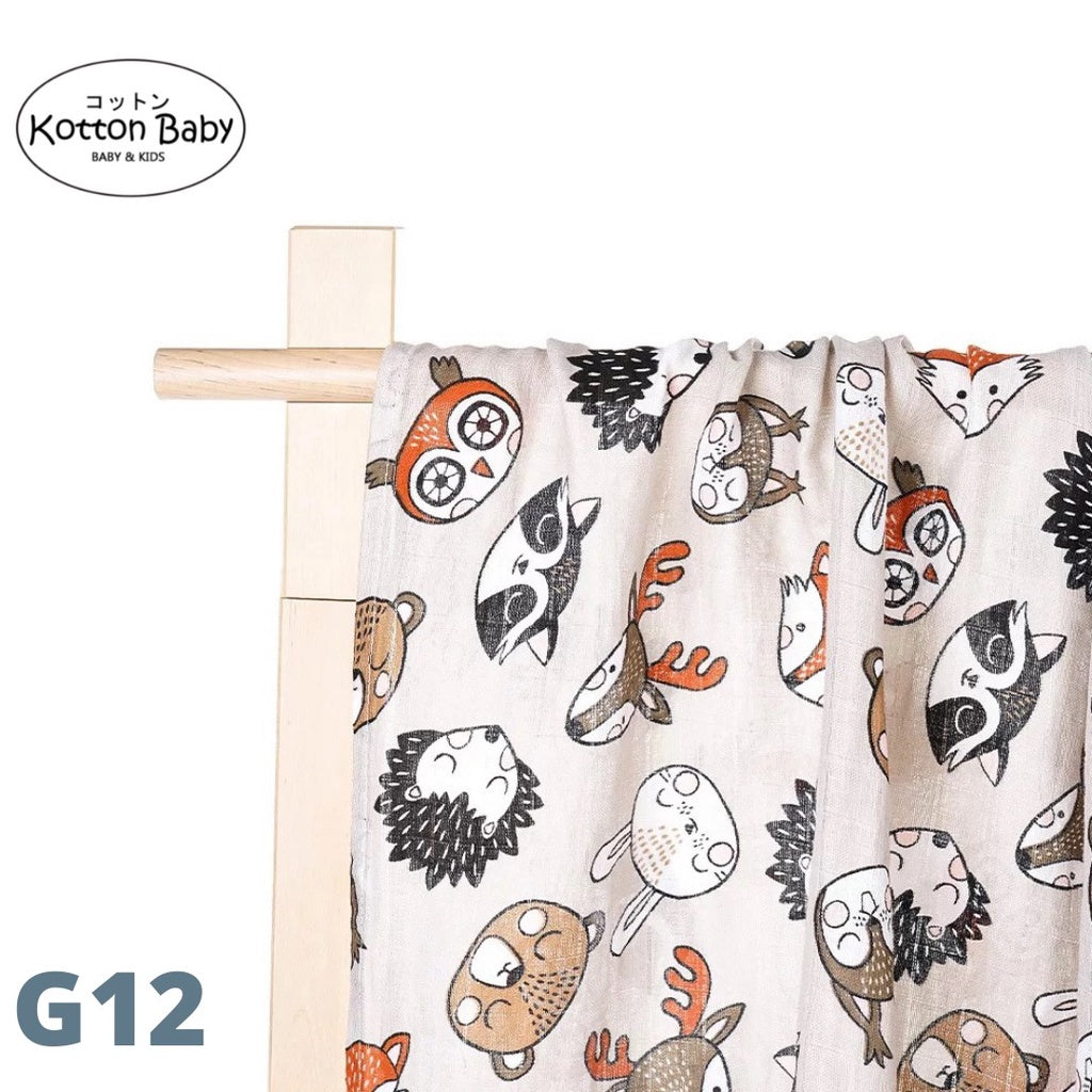 (120x110cm) Kain Bedong Muslin Bayi | Baby Swaddle Muslin Bamboo | Selimut Bayi Catalog G