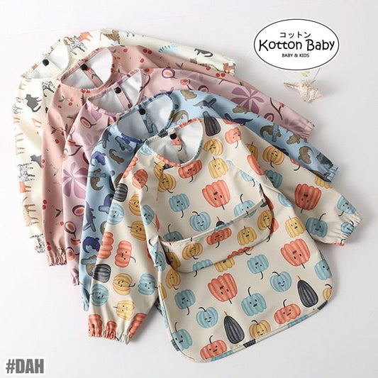 BIB BAYI BAJU BLW LENGAN PANJANG / BABY SILICONE CELEMEK MAKAN MPASI / SLABBER / TATAKAN AIR LIUR CATALOG DQIN DAH