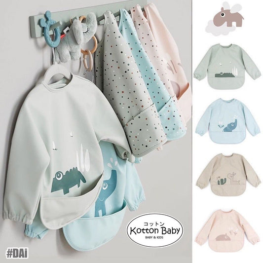 BIB BAYI BAJU BLW LENGAN PANJANG / BABY SILICONE CELEMEK MAKAN MPASI / SLABBER / TATAKAN AIR LIUR CATALOG DQIN DAi