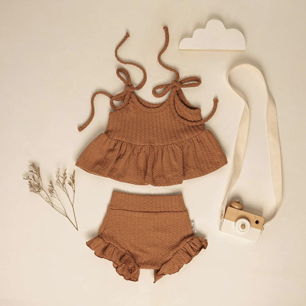 TINYME (free bandana) 0-18 bln || SETELAN ATASAN + CELANA RUFFLE (1 set) KAOS BAYI ANAK CASUAL BAJU TIDUR catalog TMTM Sophia