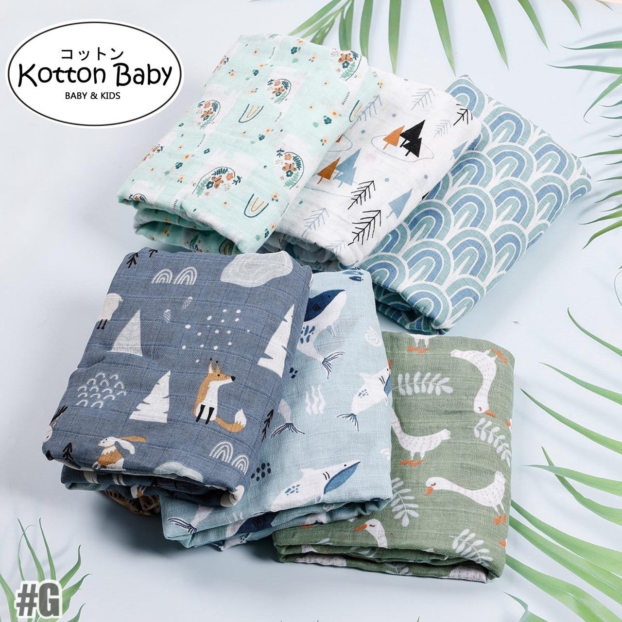 (120x110cm) Kain Bedong Muslin Bayi | Baby Swaddle Muslin Bamboo | Selimut Bayi Catalog G