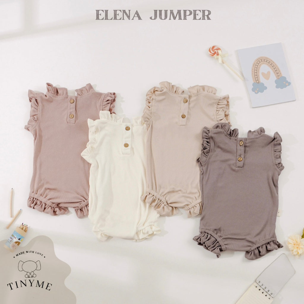 TINYME || (free bandana) 0-18bln JUMPER RUFFLE BASIC BAYI | JUMPSUIT ROMPER BAJU ANAK  catalog TMTM ELENA
