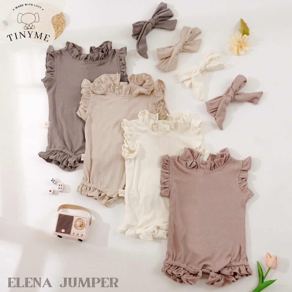 TINYME || (free bandana) 0-18bln JUMPER RUFFLE BASIC BAYI | JUMPSUIT ROMPER BAJU ANAK  catalog TMTM ELENA