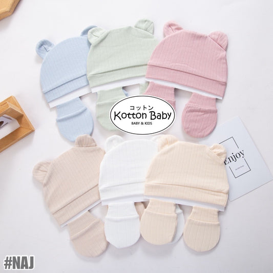 Set Sarung Tangan + Topi Bayi Hangat Topi Musim Semi dan Musim Gugur