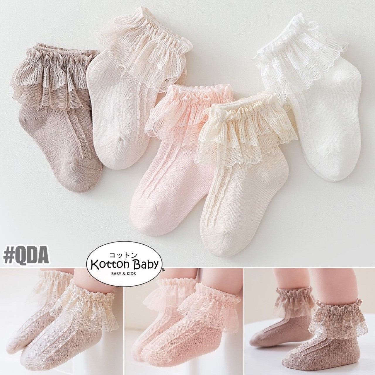 0-5 thn | KAOS KAKI RUFFLE BAYI ANAK IMPOR NEWBORN SOCKS PEREMPUAN Catalog QN QDA