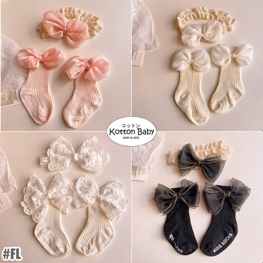 1-3 thn | 2in 1 (Kaos kaki + Bandana) BAYI ANAK IMPOR SOCKS LUCU ANAK PEREMPUAN catalog JYRF FL