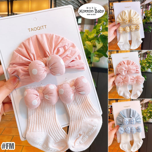 1-3 thn | 2in1 (Kaos kaki + Turban) BAYI ANAK IMPOR SOCKS TOPI LUCU ANAK PEREMPUAN catalog JYRF FM