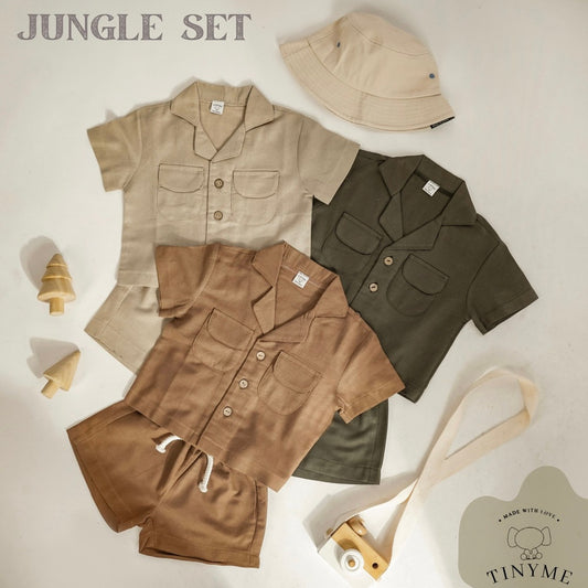 TINYME 0-3 THN || JUNGLE SET ATASAN + CELANA  (1 set) KAOS BAYI ANAK SAFARI ZOO KEMEJA CASUAL catalog TMTM