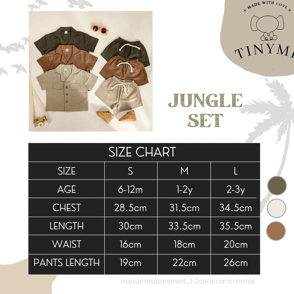 TINYME 0-3 THN || JUNGLE SET ATASAN + CELANA  (1 set) KAOS BAYI ANAK SAFARI ZOO KEMEJA CASUAL catalog TMTM