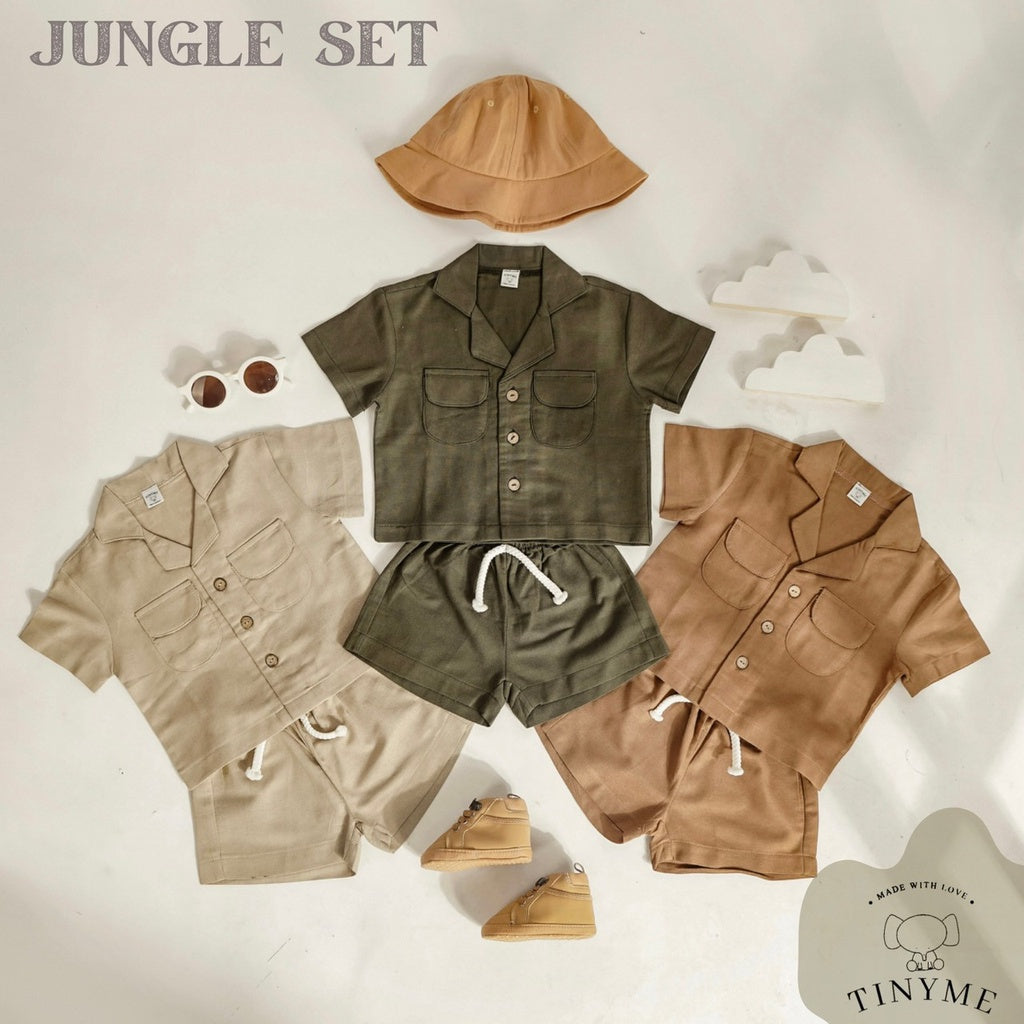 TINYME 0-3 THN || JUNGLE SET ATASAN + CELANA  (1 set) KAOS BAYI ANAK SAFARI ZOO KEMEJA CASUAL catalog TMTM