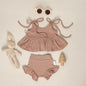 TINYME (free bandana) 0-18 bln || SETELAN ATASAN + CELANA RUFFLE (1 set) KAOS BAYI ANAK CASUAL BAJU TIDUR catalog TMTM Sophia