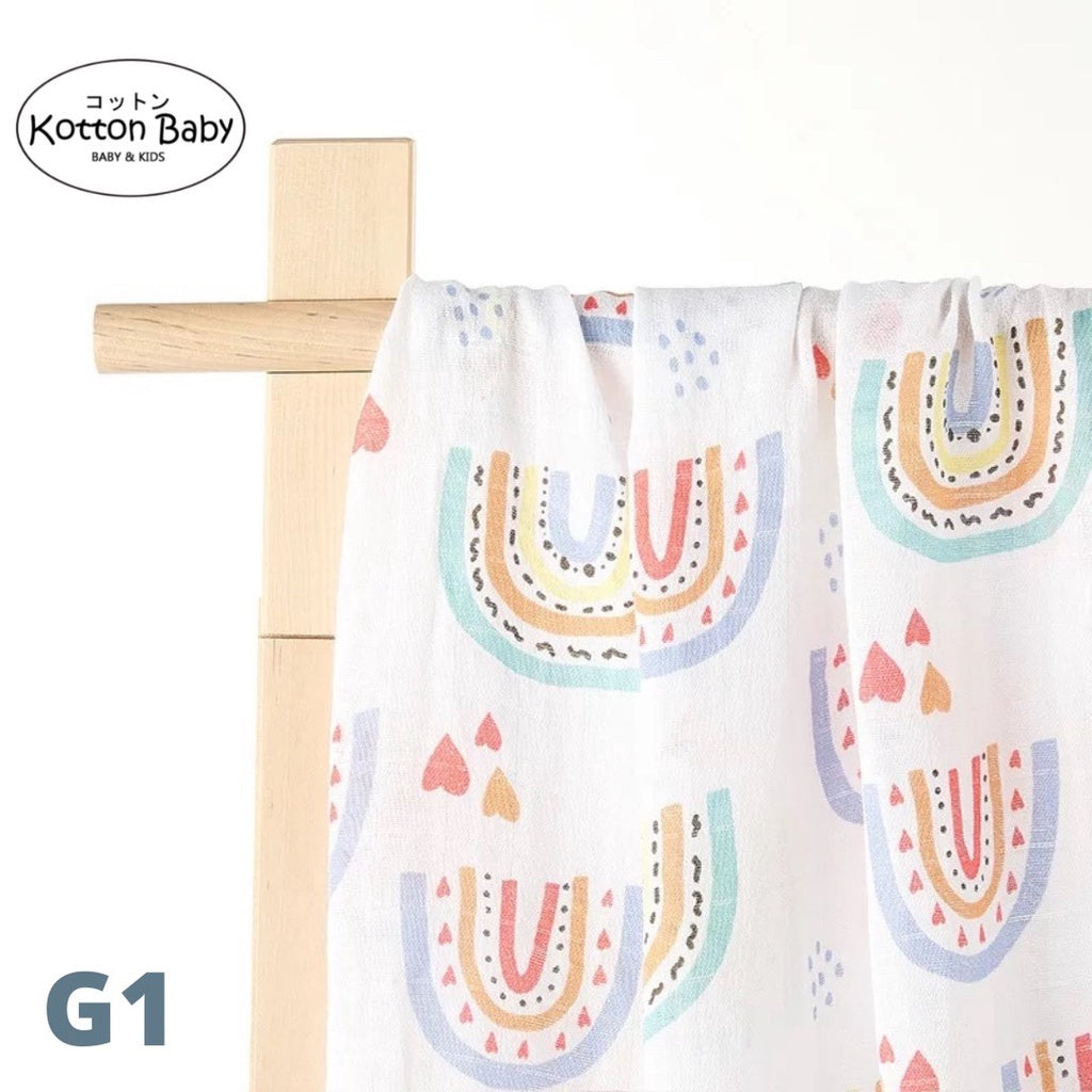 (120x110cm) Kain Bedong Muslin Bayi | Baby Swaddle Muslin Bamboo | Selimut Bayi Catalog G