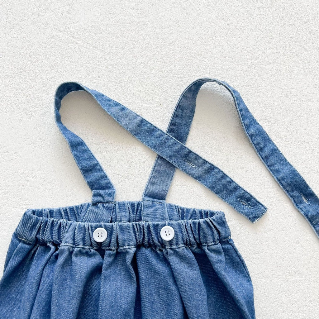 0-2 thn | Celana Pendek Jeans Kodok Gantung Luaran Suspender Denim Karet Anak Casual Jalan Bayi Catalog DDWJ DF