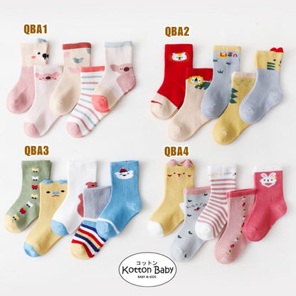 [SALE] [5 PSG] 0-3 thn | KAOS KAKI BAYI BASIC ANAK IMPOR SOCKS LUCU KARAKTER KARTUN UNISEX Catalog QN QBA