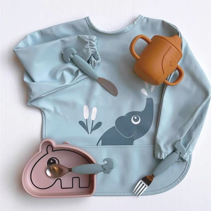 BIB BAYI BAJU BLW LENGAN PANJANG / BABY SILICONE CELEMEK MAKAN MPASI / SLABBER / TATAKAN AIR LIUR CATALOG DQIN DAi