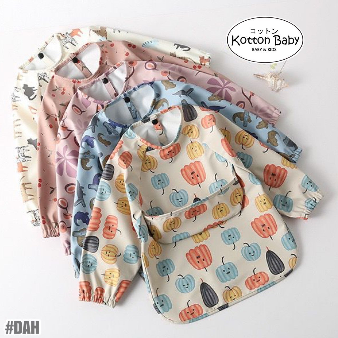 BIB BAYI BAJU BLW LENGAN PANJANG / BABY SILICONE CELEMEK MAKAN MPASI / SLABBER / TATAKAN AIR LIUR CATALOG DQIN DAH