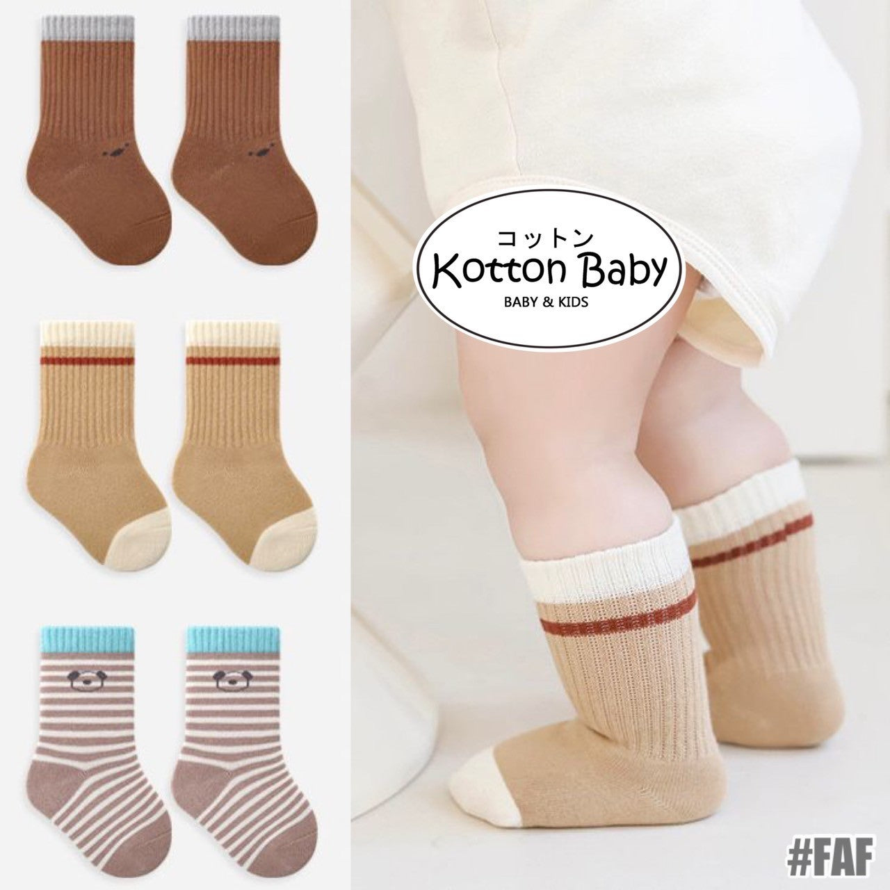 [3 PSG] 0-3 thn | KAOS KAKI BAYI BASIC ANAK IMPOR SOCKS LUCU KARAKTER KARTUN UNISEX Catalog NMBB FAF