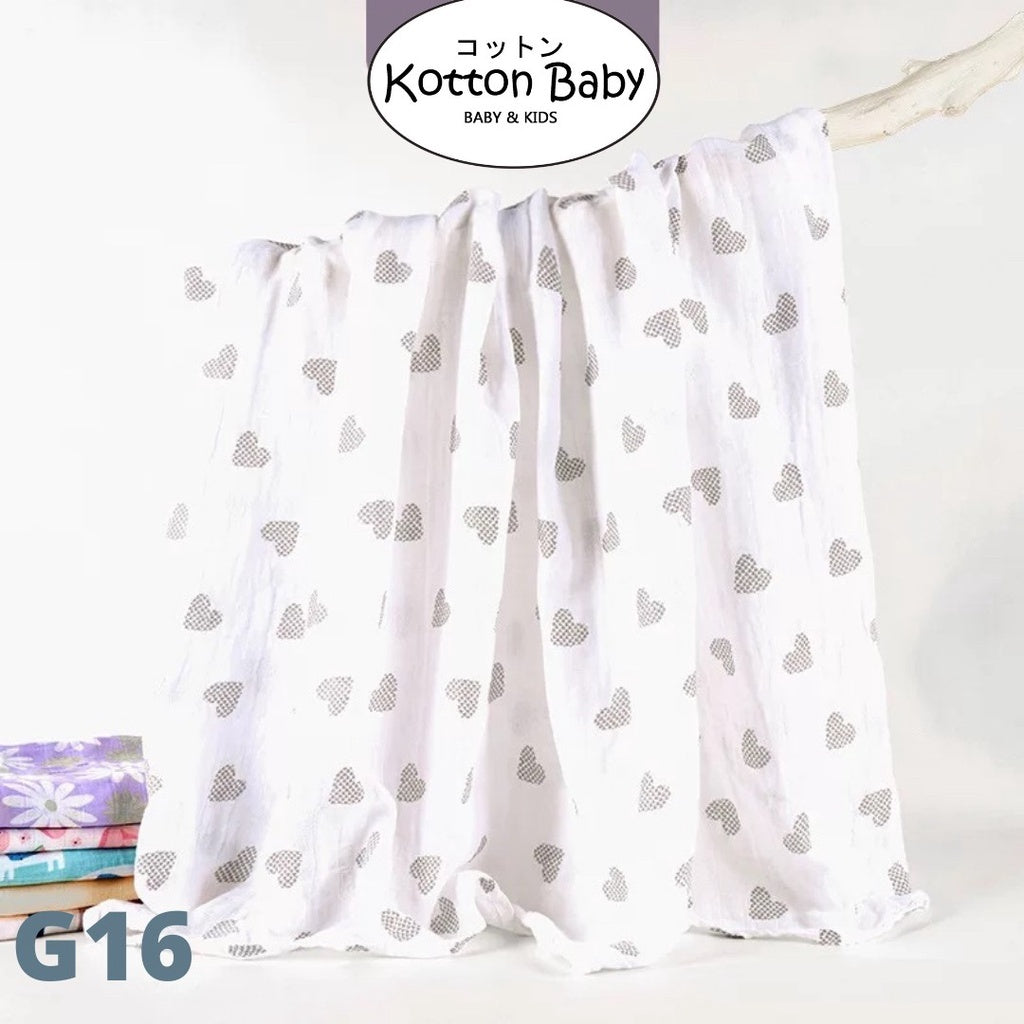 (120x110cm) Kain Bedong Muslin Bayi | Baby Swaddle Muslin Bamboo | Selimut Bayi Catalog G