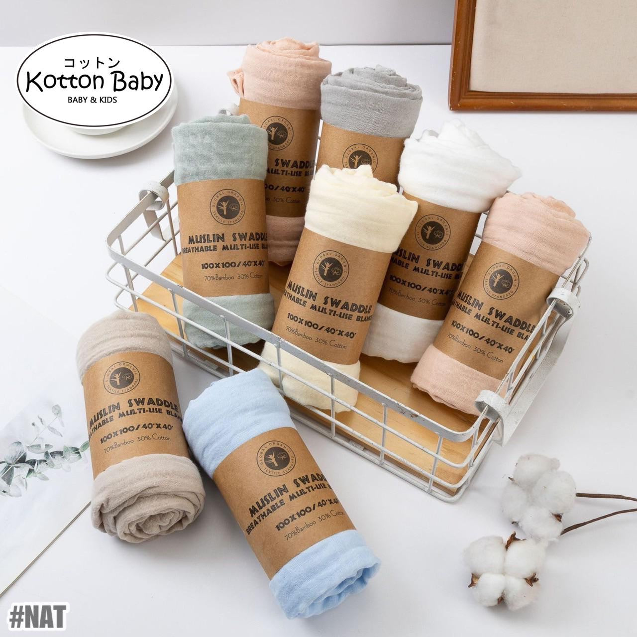 [100x100] Kain Bedong Muslin Polos Bayi | Baby Swaddle Muslin Bamboo | Selimut Bayi Catalog QUIN NAT