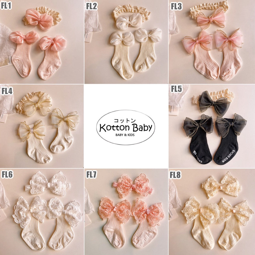 1-3 thn | 2in 1 (Kaos kaki + Bandana) BAYI ANAK IMPOR SOCKS LUCU ANAK PEREMPUAN catalog JYRF FL