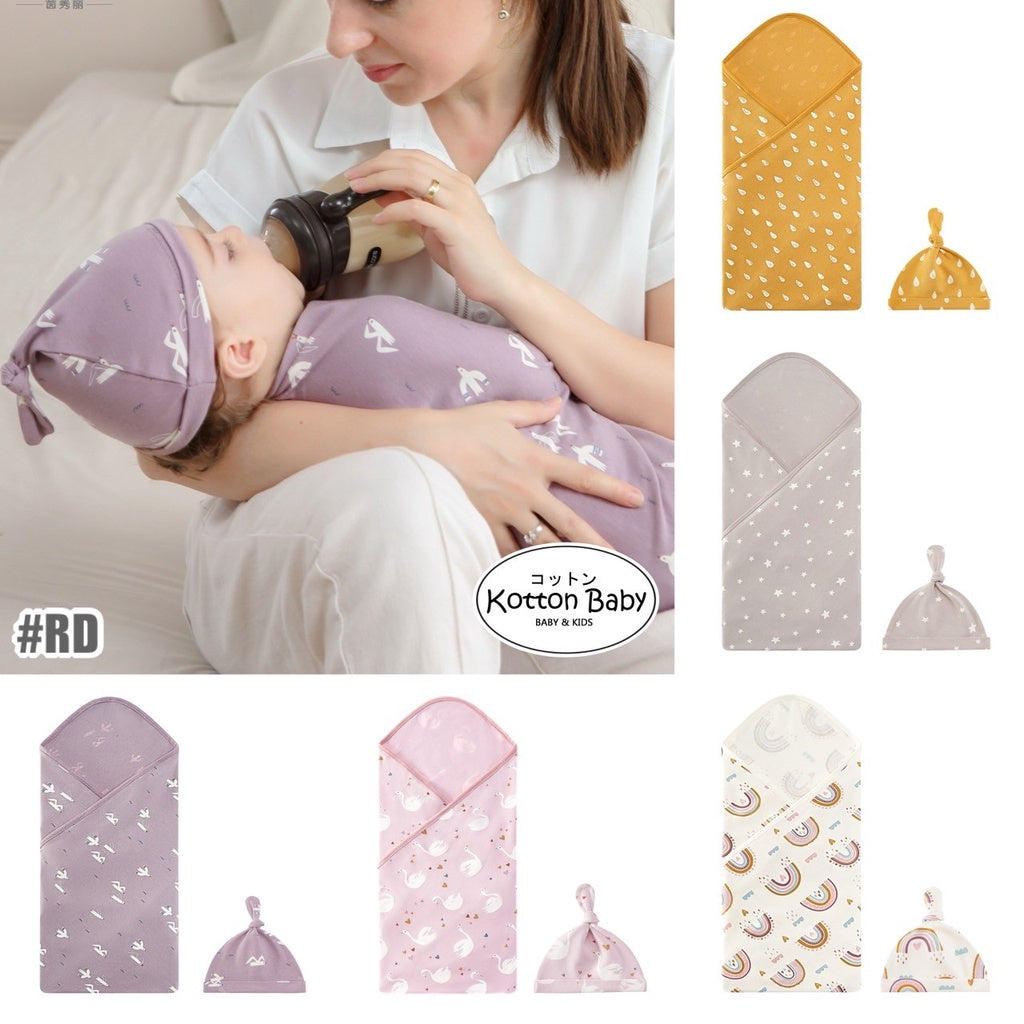 2in1 bedong katun + topi newborn set kain swaddle bayi catalog NSLR RD